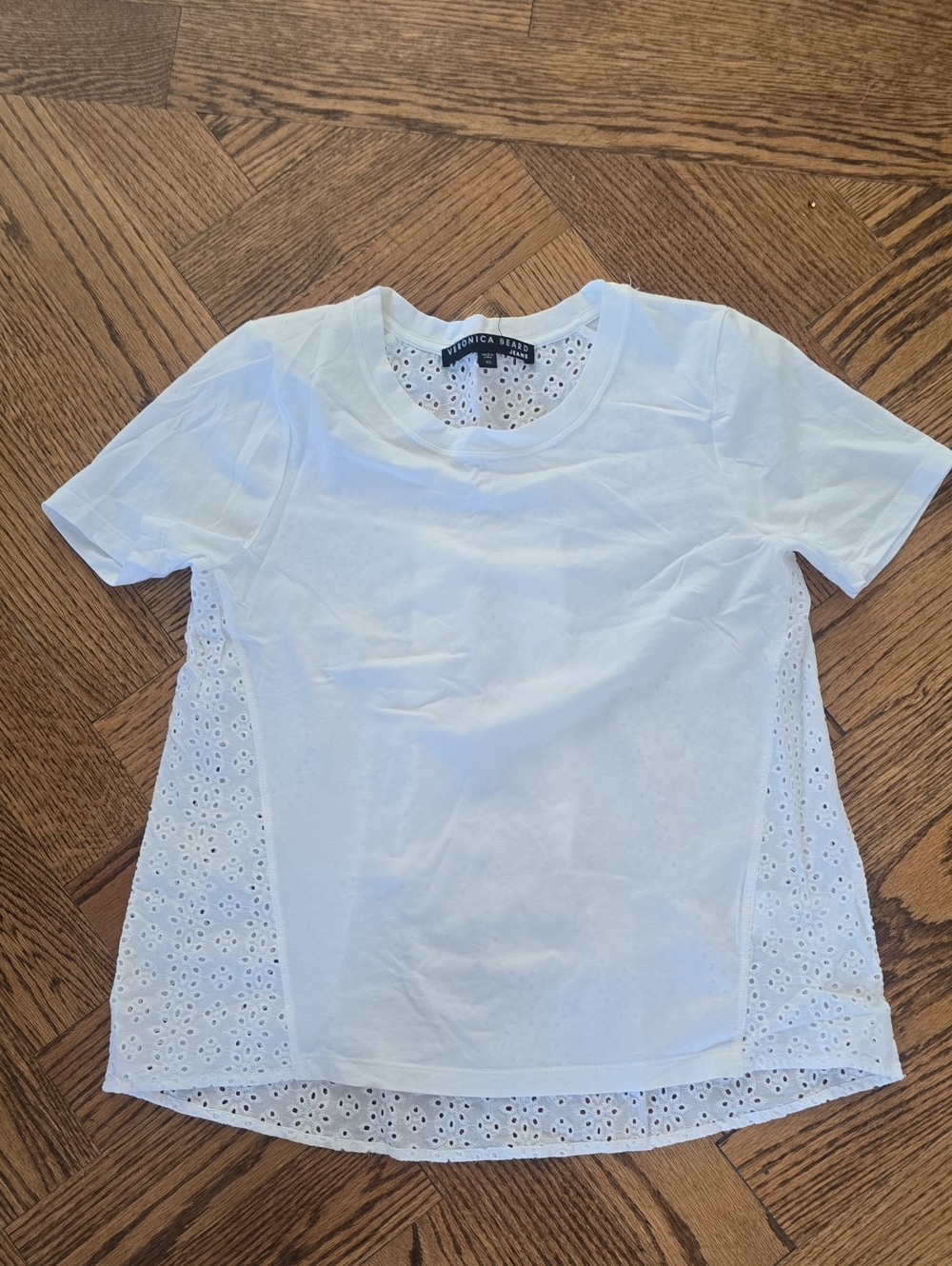 Veronica Beard White Eyelet-Back Short Sleeve Tee
